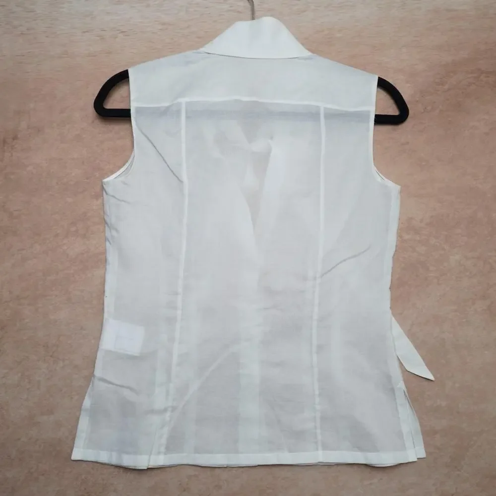 Authentic Chanel Tie Neck Sleeveless Blouse FR34